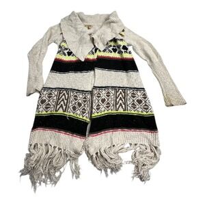 Vera Wang Princess Tribal Geometric‎ Fringe Cardigan Sweater